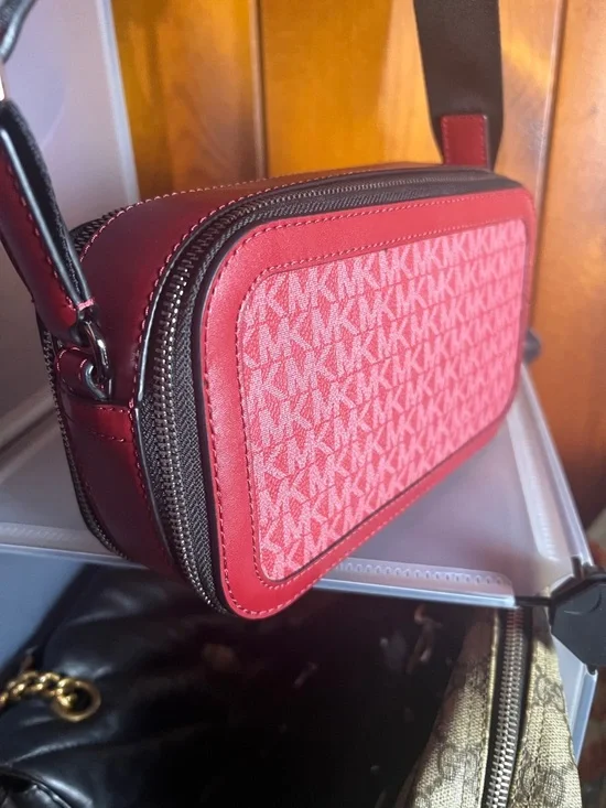 Michael Kors burgundy Monogram Camera Crossbody - Picture 3 of 3